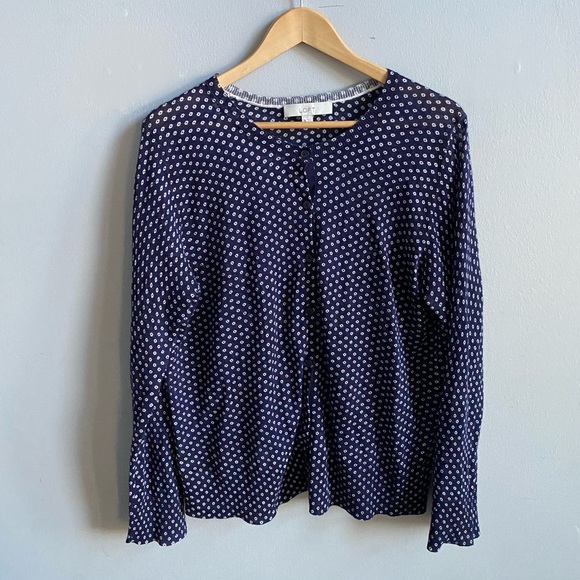 Loft White Polka Dot Navy Button Down Cardigan - Picture 1 of 6